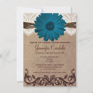 Invitations de douche nuptiale Rustique Blue Daisy