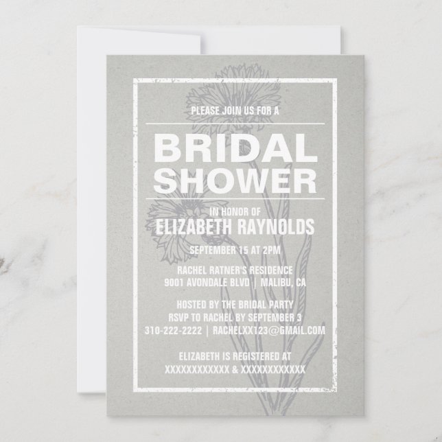Invitations de douche nuptiale rustique en argent (Devant)