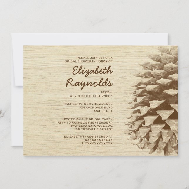 Invitations de douche nuptiale Rustique Pine Cône (Devant)
