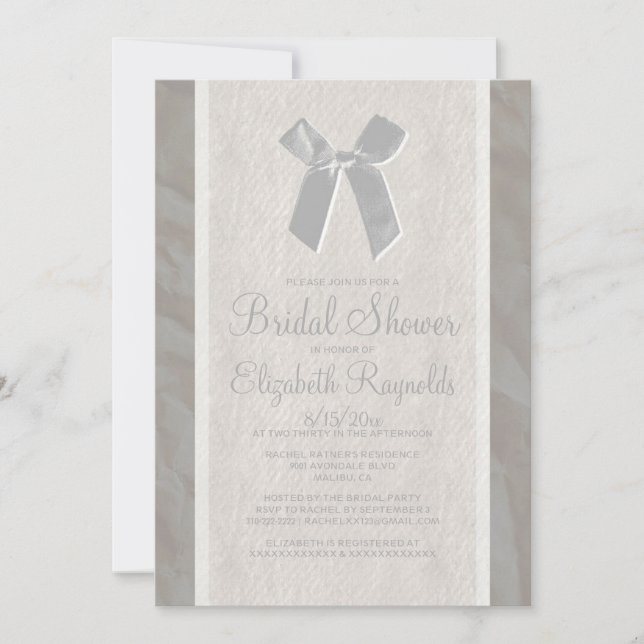 Invitations de douche nuptiale Silver Vintage Bow (Devant)