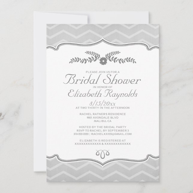 Invitations de douche nuptiale Silver Zigzag (Devant)
