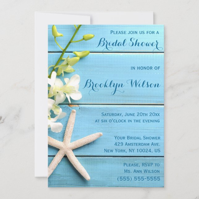 Invitations De Douche Nuptiale Starfish Avec Orchi (Devant)