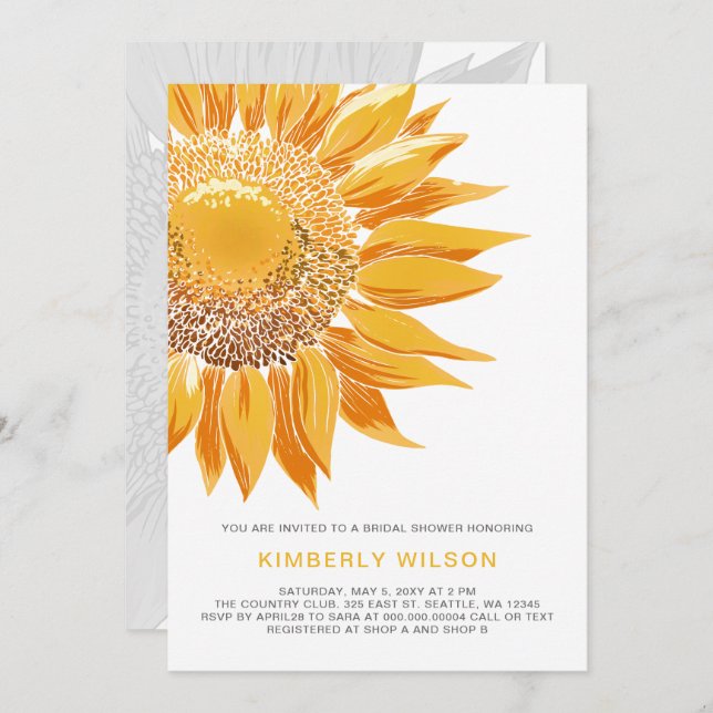 Invitations de douche nuptiale SunFlower modernes (Devant / Derrière)