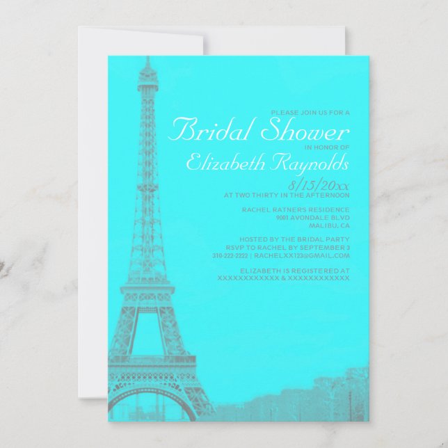 Invitations de douche nuptiale Tour Eiffel (Devant)