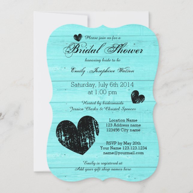 Invitations de douche nuptiale turquoise et noire (Devant)