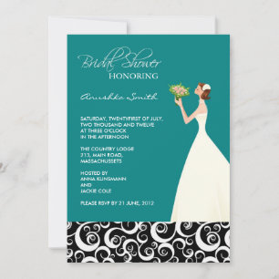 Invitations de douche nuptiale turquoise et noire