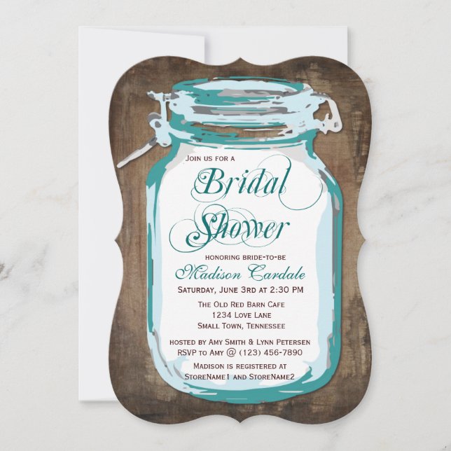 Invitations de douche nuptiale turquoise Mason Jar (Devant)