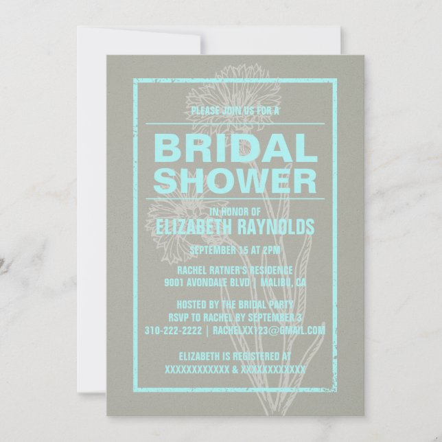 Invitations de douche nuptiale Turquoise rustique (Devant)