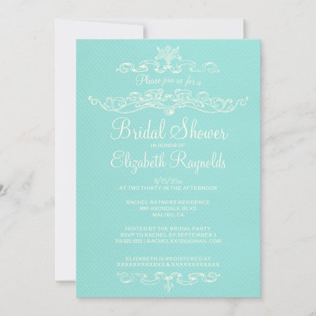 Invitations de douche nuptiale Turquoises de luxe (Devant)