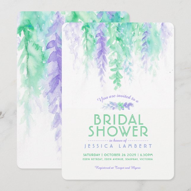 Invitations de douche nuptiale vert pourpre (Devant / Derrière)