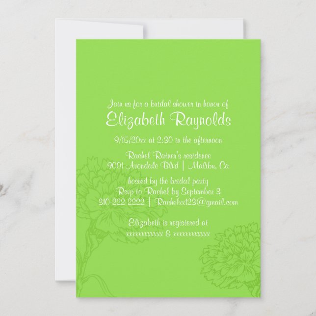 Invitations de douche nuptiale verte à simple chau (Devant)