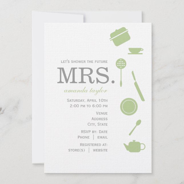 Invitations de douche nuptiale verte Monogramme (Devant)