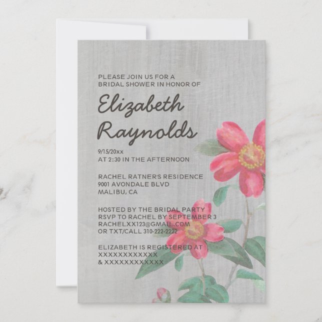 Invitations de douche nuptiale vintage Camellia (Devant)
