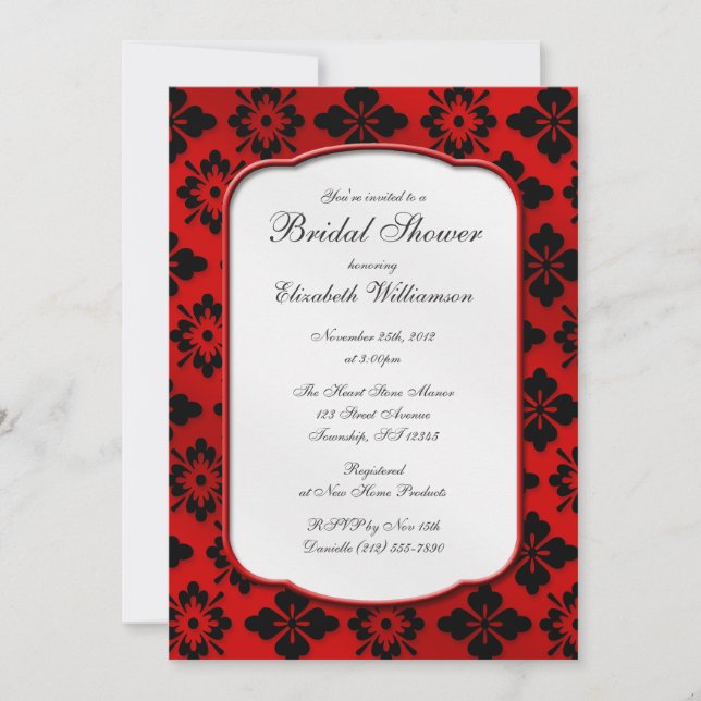 Invitations de douche nuptiale vintage Red Damask (Devant)