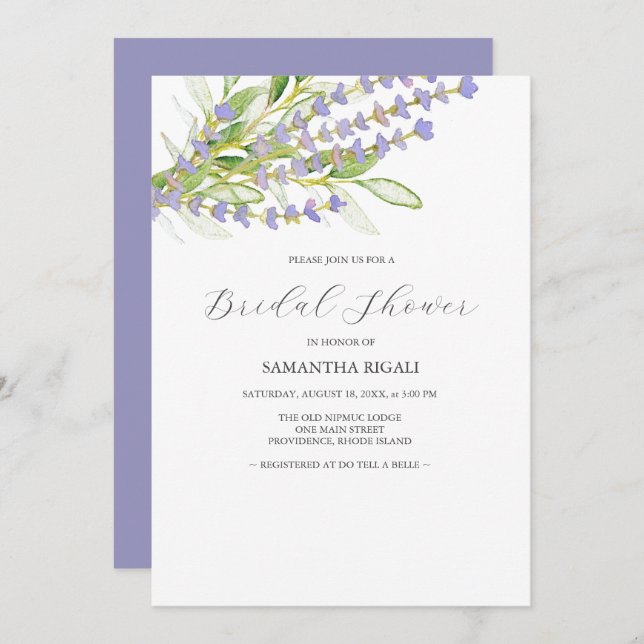 Invitations de douche nuptiale violet Lavender (Devant / Derrière)