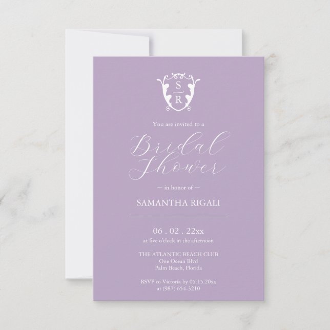 Invitations de douche nuptiale violet Monogramme (Devant)