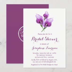 Invitations de douche nuptiale violette Calla Lily