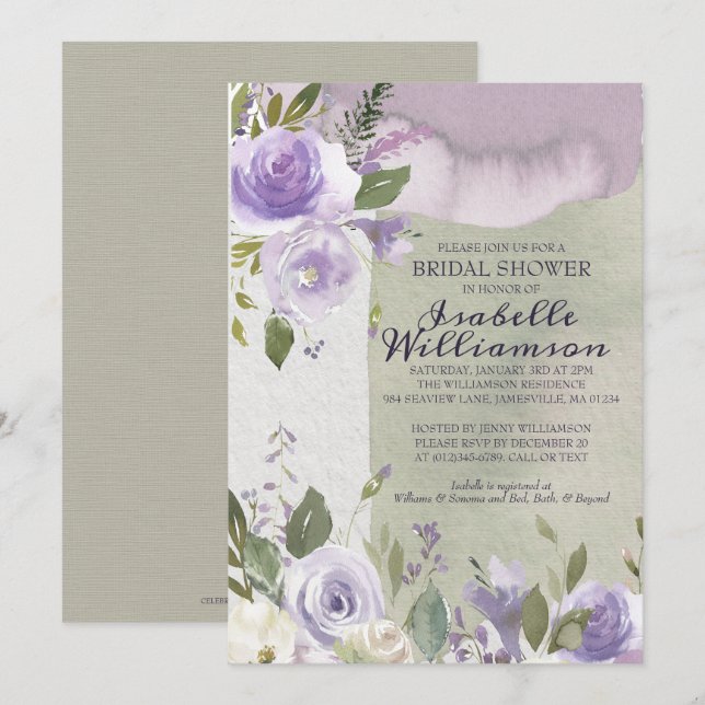 Invitations de douche nuptiale violette moderne (Devant / Derrière)