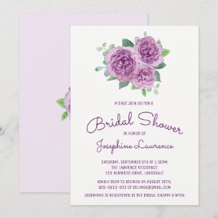 Invitations de douche nuptiale violette Rose