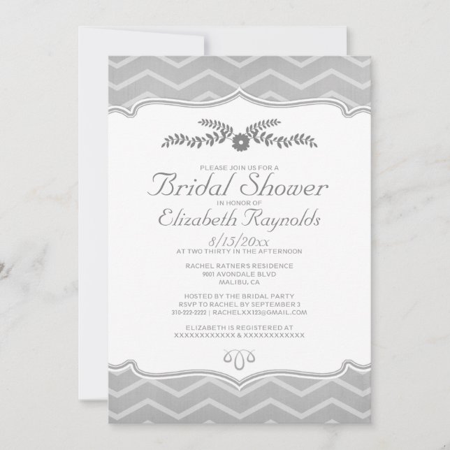 Invitations de douche nuptiale Zigzag noir et blan (Devant)