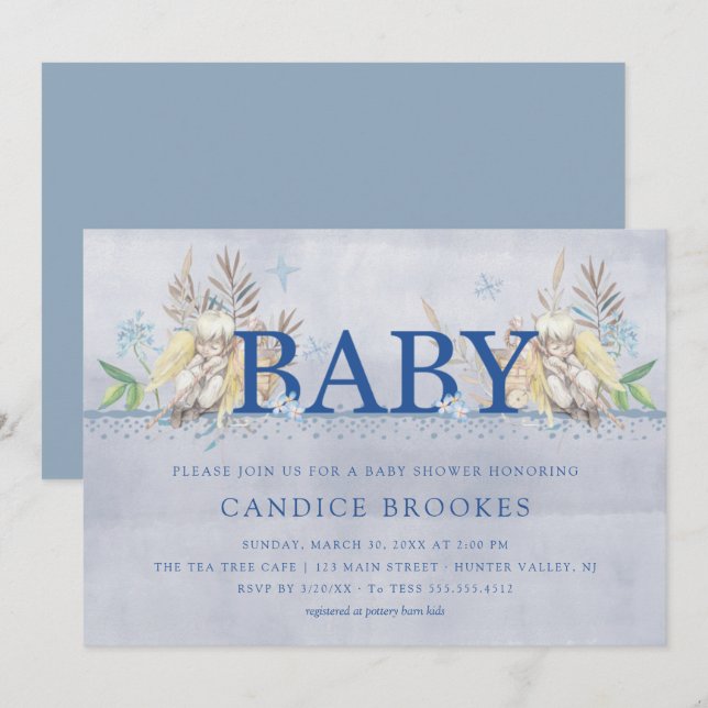 Invitations de douche pour bébé | Angel Baby (Devant / Derrière)