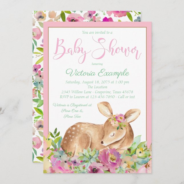 Invitations de douche pour bébé cerf (Devant / Derrière)