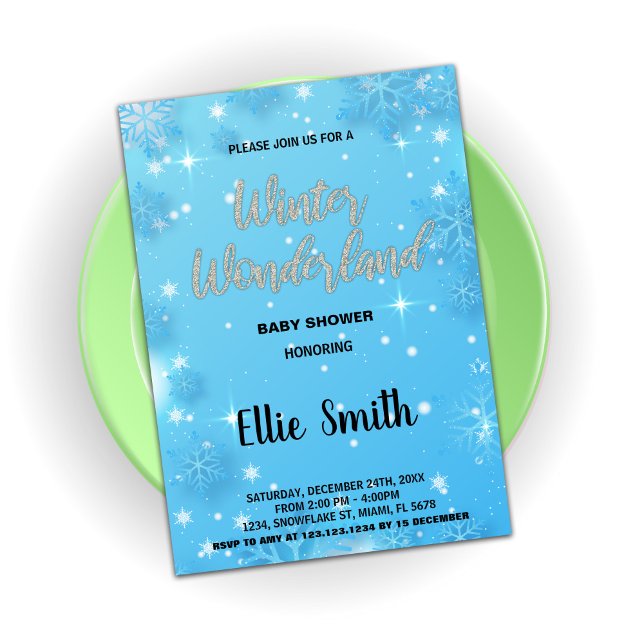Invitations de douche pour bébé d'hiver Blue Silve (Winter Baby Shower Invitations Blue Silver)