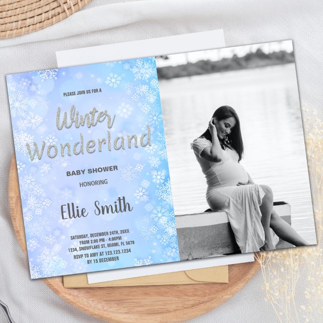 Invitations de douche pour bébé d'hiver Blue Silve (Winter Baby Shower Invitations Blue Silver w Photo)