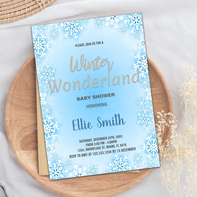 Invitations de douche pour bébé d'hiver Blue Snow  (Winter Baby Shower Invitations Blue Snow Silver)