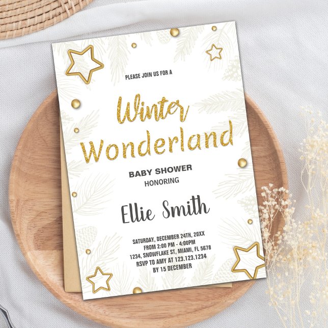 Invitations de douche pour bébé d'hiver Golden Sta (Winter Baby Shower Invitations Golden Star)