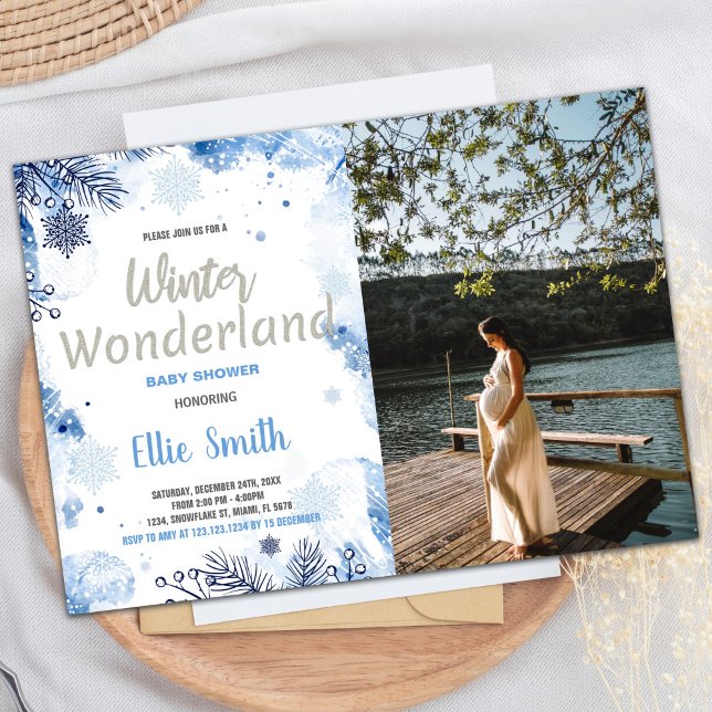 Invitations de douche pour bébé d'hiver Parties sc (Winter Baby Shower Invitations Blue Glitter Photo)