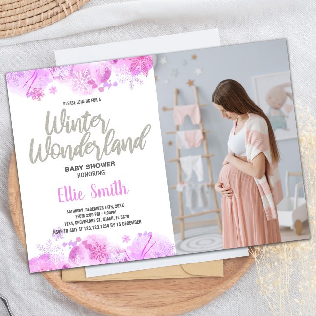 Invitations de douche pour bébé d'hiver Parties sc (Winter Baby Shower Invitations Glitter with photo)