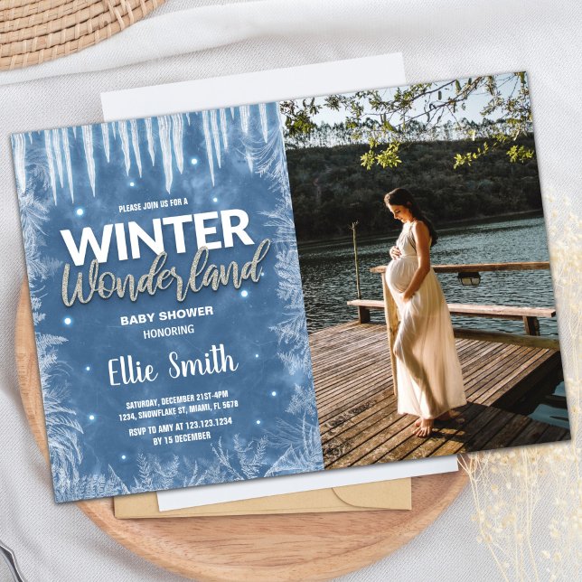 Invitations de douche pour bébé d'hiver Parties sc (Winter Baby Shower Invitations Ice Glitter Photo)