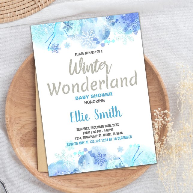 Invitations de douche pour bébé d'hiver Parties sc (Winter Baby Shower Invitations Silver Glitter)
