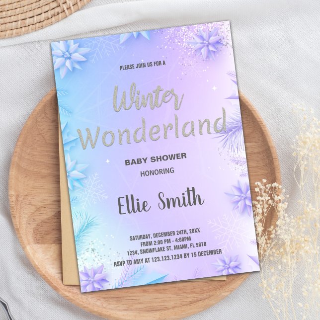 Invitations de douche pour bébé d'hiver Parties sc (Winter Baby Shower Invitations Purple Glitter)