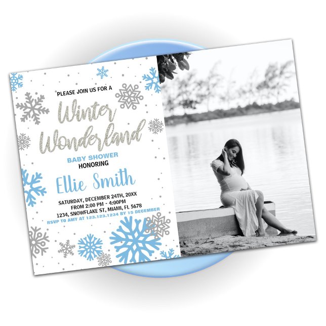 Invitations de douche pour bébé d'hiver Photo blan (Winter Baby Shower Invitations White Photo)