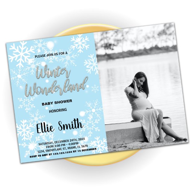 Invitations de douche pour bébé d'hiver Photo bleu (Winter Baby Shower Invitations Blue Photo)