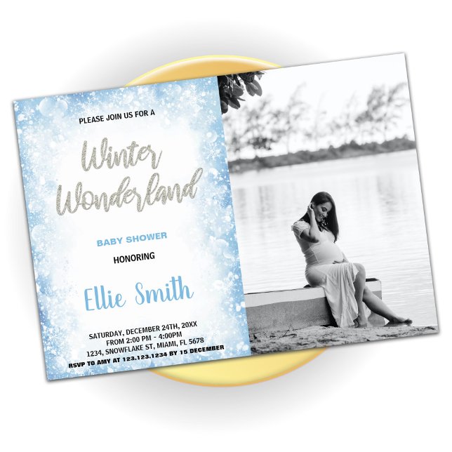 Invitations de douche pour bébé d'hiver Photo bleu (Winter Baby Shower Invitations Blue Photo)