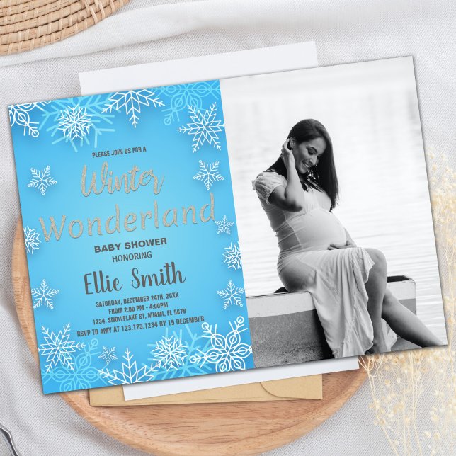 Invitations de douche pour bébé d'hiver Photo Neig (Winter Baby Shower Invitations White Snow Photo)