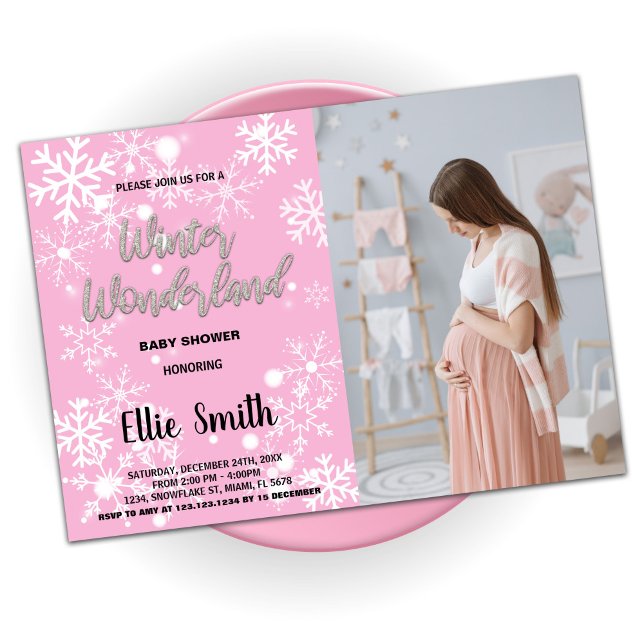 Invitations de douche pour bébé d'hiver Pink Photo (Winter Baby Shower Invitations Pink Photo)