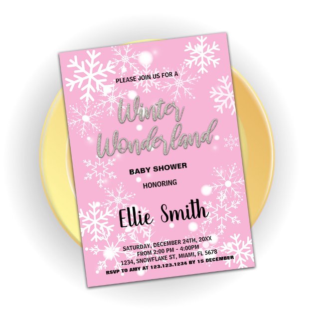 Invitations de douche pour bébé d'hiver Pink Silve (Winter Baby Shower Invitations Pink Silver)