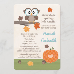 Invitations de douche pour bébé hibou et Citrouill
