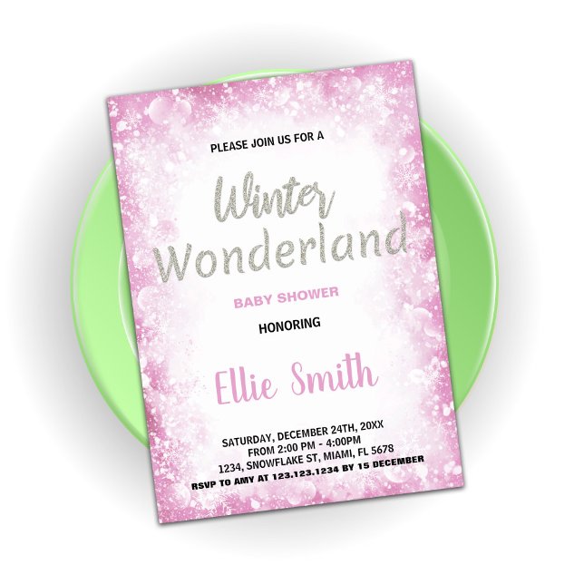 Invitations de douche pour bébé hiver Cloud Pink A (Winter Baby Shower Invitations Cloud Pink Silver)