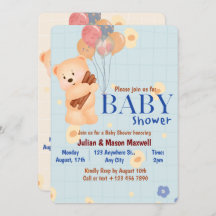 Invitations de douche pour bébé - Ours mignon beig