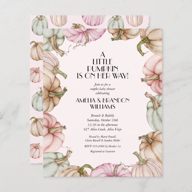 Invitations de douche pour bébé pour Citrouilles b (Devant / Derrière)