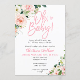 Invitations de douche pour bébé pour une fille ros