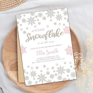 Invitations de douche pour bébé rose argent hiver