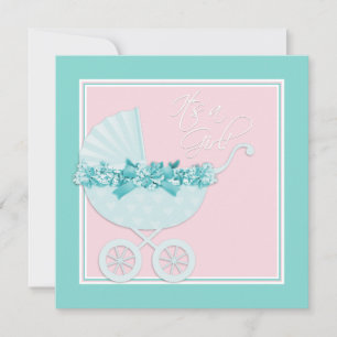 Invitations de douche pour bébé rose et bleu Turqu
