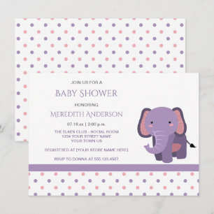 Invitations de douche pour bébé rose et violet Ele
