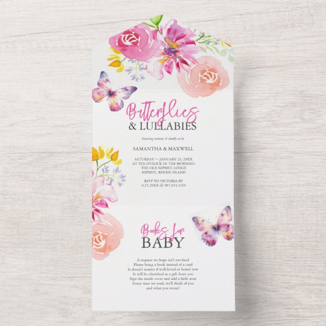 Invitations de douche pour bébé rose | Fleurs et p (À l'intérieur)